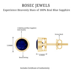 1.9 Carat Bezel Set Blue Sapphire Solitaire Stud Earrings