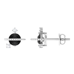 Black Spinel Celestial Stud Earrings with Diamond Stones