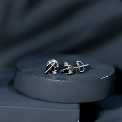 Black Spinel Celestial Stud Earrings with Diamond Stones