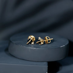 Black Spinel Celestial Stud Earrings with Diamond Stones