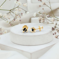 Black Spinel Celestial Stud Earrings with Diamond Stones