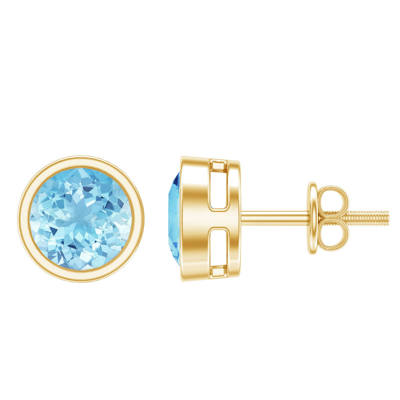 Natural 1.6 Carat Aquamarine Stud Earrings in Bezel Setting