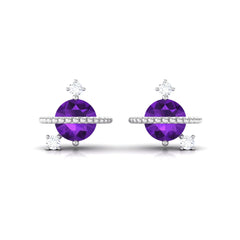 Real Amethyst Contemporary Celestial Stud Earrings with Diamond