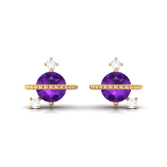 Real Amethyst Contemporary Celestial Stud Earrings with Diamond