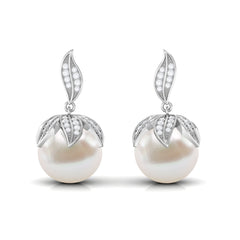 Nature Inspired Freshwater Pearl Drop Earrings with Diamond