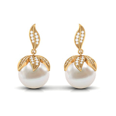 Nature Inspired Freshwater Pearl Drop Earrings with Diamond