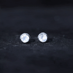 Real Moonstone Solitaire Stud Earrings in Bezel Setting
