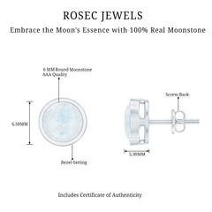 Real Moonstone Solitaire Stud Earrings in Bezel Setting