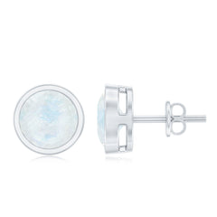 Real Moonstone Solitaire Stud Earrings in Bezel Setting
