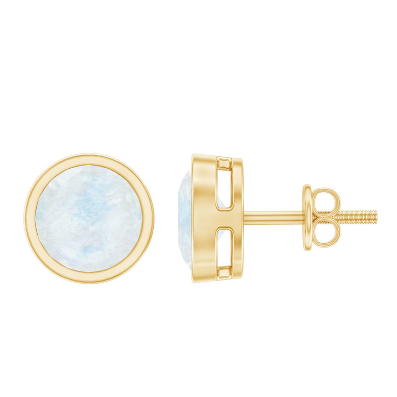 Real Moonstone Solitaire Stud Earrings in Bezel Setting