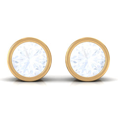 Real Moonstone Solitaire Stud Earrings in Bezel Setting