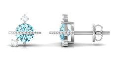 Real Aquamarine Celestial and Diamond Stud Earring