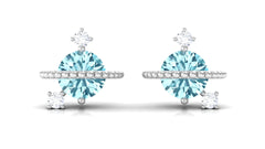 Real Aquamarine Celestial and Diamond Stud Earring
