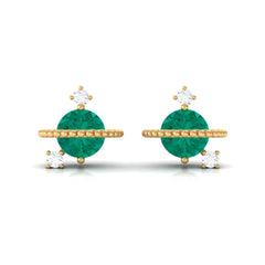 Solitaire Emerald and Diamond Contemporary Stud Earrings