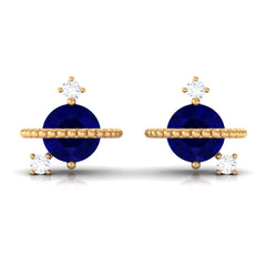 Natural 0.8 Carat Blue Sapphire and Diamond Contemporary Stud Earrings