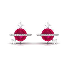 Natural Ruby and Diamond Celestial Earrings