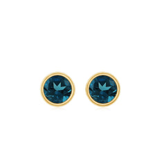 Bezel Set Round London Blue Topaz Solitaire Stud Earrings