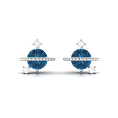 1.25 CT London Blue Topaz and Diamond Contemporary Stud Earrings