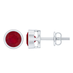 1.3 Carat Bezel Set Genuine Ruby Solitaire Stud Earrings