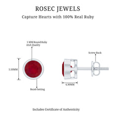 1.3 Carat Bezel Set Genuine Ruby Solitaire Stud Earrings