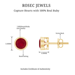 1.3 Carat Bezel Set Genuine Ruby Solitaire Stud Earrings