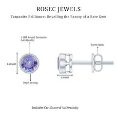 3/4 CT Blue Tanzanite Solitaire Gold Stud Earrings in Bezel Setting