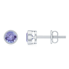 3/4 CT Blue Tanzanite Solitaire Gold Stud Earrings in Bezel Setting