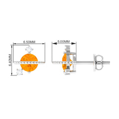 Fire Opal Contemporary Celestial Stud Earrings with Diamond