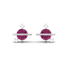 Pink Tourmaline Celestial Stud Earrings with Diamond