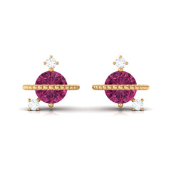 Pink Tourmaline Celestial Stud Earrings with Diamond
