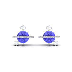Real Tanzanite and Diamond Celestial Stud Earrings