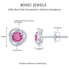 1 Carat Solitaire Pink Tourmaline Swirl Stud Earrings