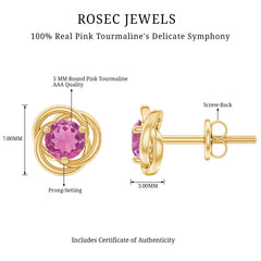 1 Carat Solitaire Pink Tourmaline Swirl Stud Earrings