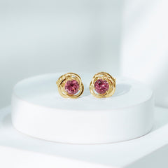 1 Carat Solitaire Pink Tourmaline Swirl Stud Earrings