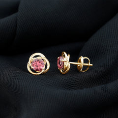 1 Carat Solitaire Pink Tourmaline Swirl Stud Earrings