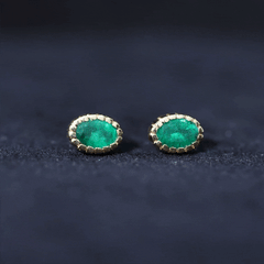 1 Carat Oval Emerald Solitaire Stud Earrings in Bezel Setting