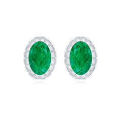 1 Carat Oval Emerald Solitaire Stud Earrings in Bezel Setting