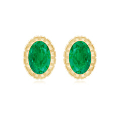 1 Carat Oval Emerald Solitaire Stud Earrings in Bezel Setting