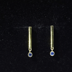 Round Blue Sapphire Bar Drop Earrings for Women