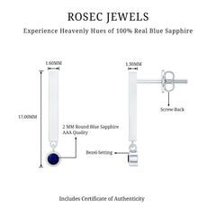 Round Blue Sapphire Bar Drop Earrings for Women