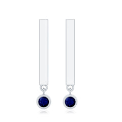 Round Blue Sapphire Bar Drop Earrings for Women