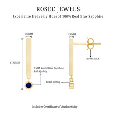 Round Blue Sapphire Bar Drop Earrings for Women