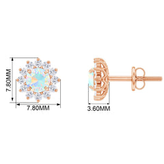 Real Ethiopian Opal Flower Stud Earrings with Diamond Halo
