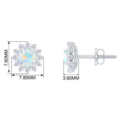 Real Ethiopian Opal Flower Stud Earrings with Diamond Halo