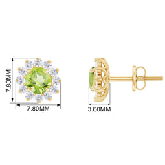 1 CT Peridot and Diamond Flower Halo Stud Earrings