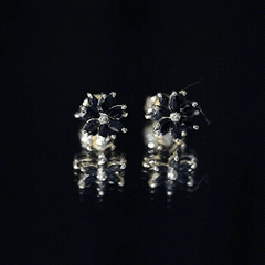 Marquise Shape Black Onyx Floral Statement Stud Earrings