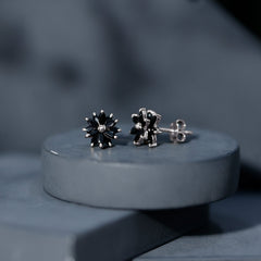 Marquise Shape Black Onyx Floral Statement Stud Earrings