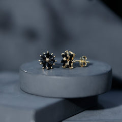 Marquise Shape Black Onyx Floral Statement Stud Earrings