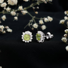 1 Carat Peridot Stud Earrings with Diamond Halo