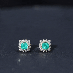 Real Emerald Stud Earrings with Diamond Halo